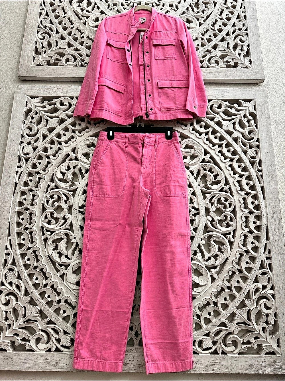 J.Crew Garment-Dyed Utility Jacket and High Rise Foundry Pant Set Pant Set Pink